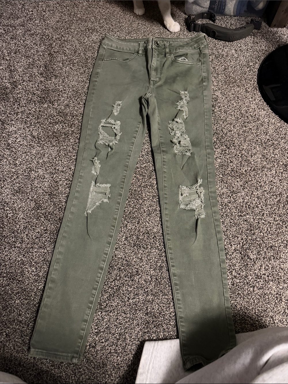 American Eagle Outfitters Olive Green Distressed Skinny Jeans